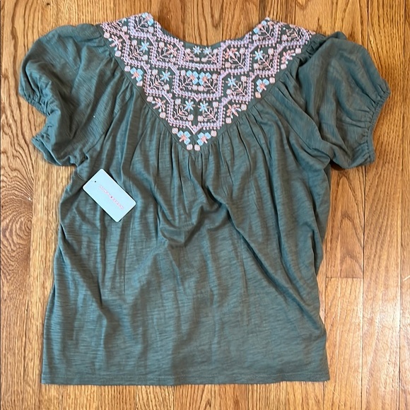 Lucky Brand Green Puff Sleeve Embellished Blouse - Picture 3 of 3